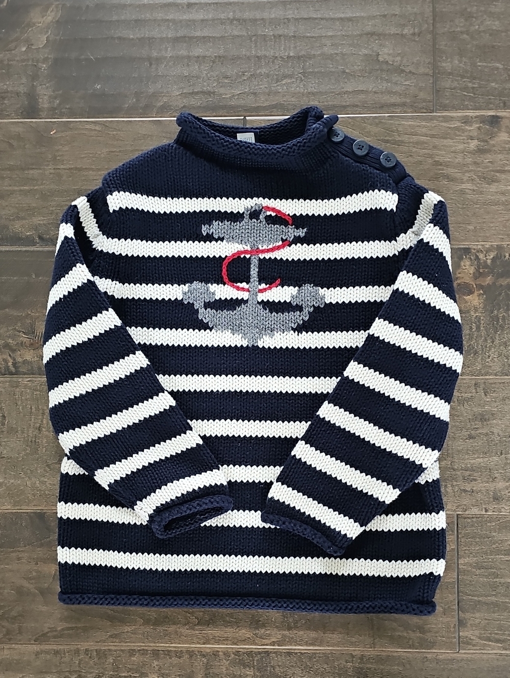 GAP Navy & Cream Striped Anchor Sailor Knit Sweater - 4T